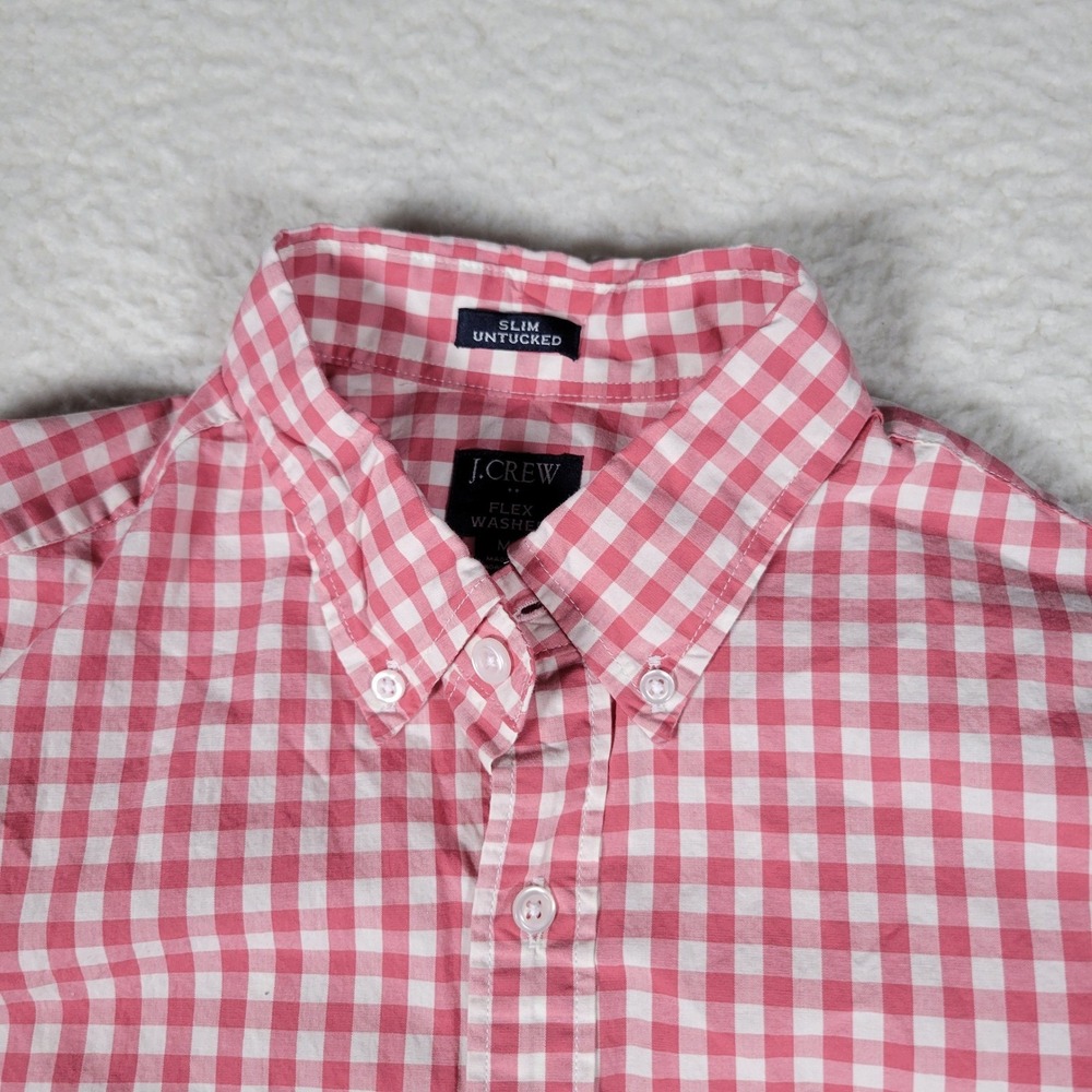 J.Crew Button Down Shirt Mens Medium Red/Pink Gingham Slim Untucked Flex Washed - Picture 3 of 14